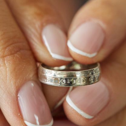 British Sixpence Sterling Silver Coin Ring