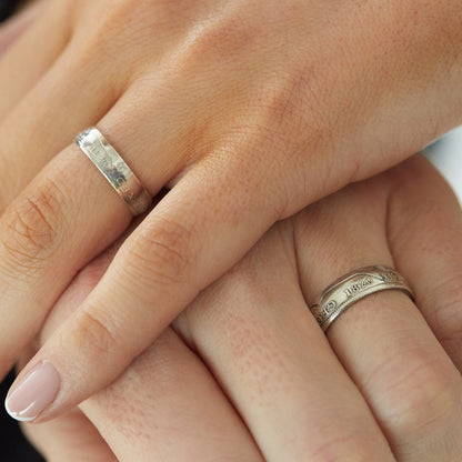 Silver wedding ring set, stacking coin ring set, handmade coin rings Shilling and sixpence 1817, pair of British silver coin rings