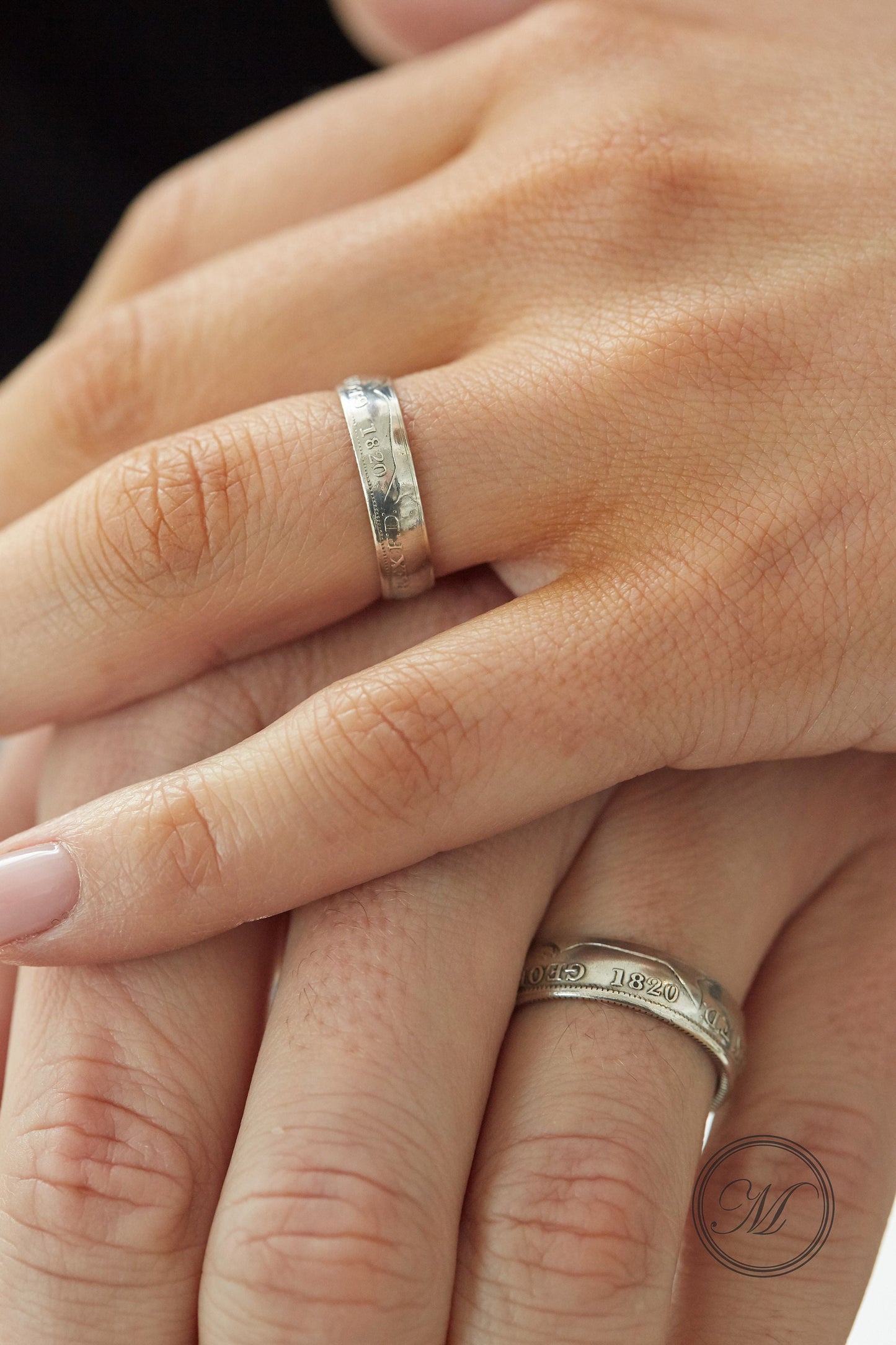 His and hers rings, handmade coin rings, Shilling and Sixpence, sterling silver rings, bespoke wedding ring, British 1819 coins, stunning!