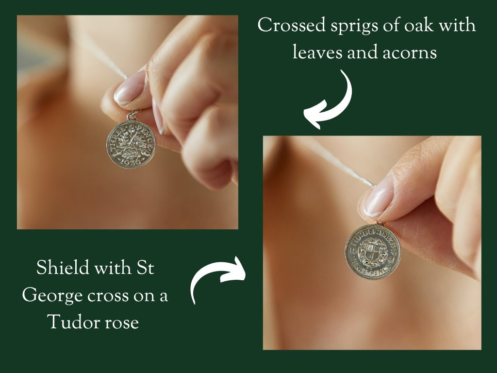 British threepence coin necklace palladium plated - a silver lucky coin necklace perfect for layering.