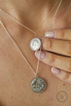 Layered sixpence and threepence silver coin necklace palladium plated on sterling silver chains - on trend British pendant layering necklace