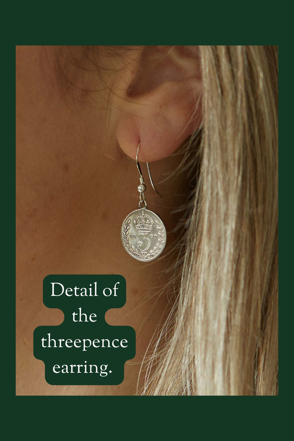 Handmade tiny delicate silver coin earrings on sterling silver ear wire | British threepence coins | Minimalist small drop silver earrings