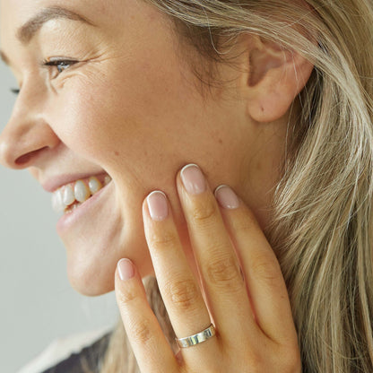 Sterling Silver Coin Ring Wedding Band - a delicate Sixpence coin ring, smooth on the outside and detailed inside. Size: Womans, small