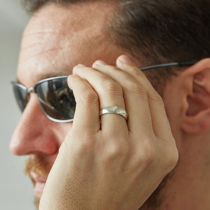 Sterling Silver Coin Ring Wedding Band - a Shilling coin ring, smooth on the outside and detailed inside. Size: Men's or women's, medium