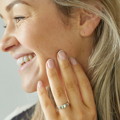 Sterling Silver Coin Ring Wedding Band - a Shilling coin ring, smooth on the outside and detailed inside. Size: Men's or women's, medium