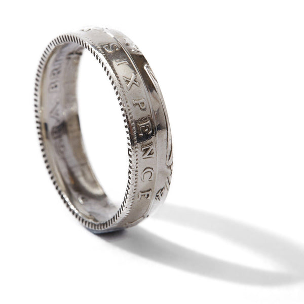 British Sixpence Sterling Silver Coin Ring