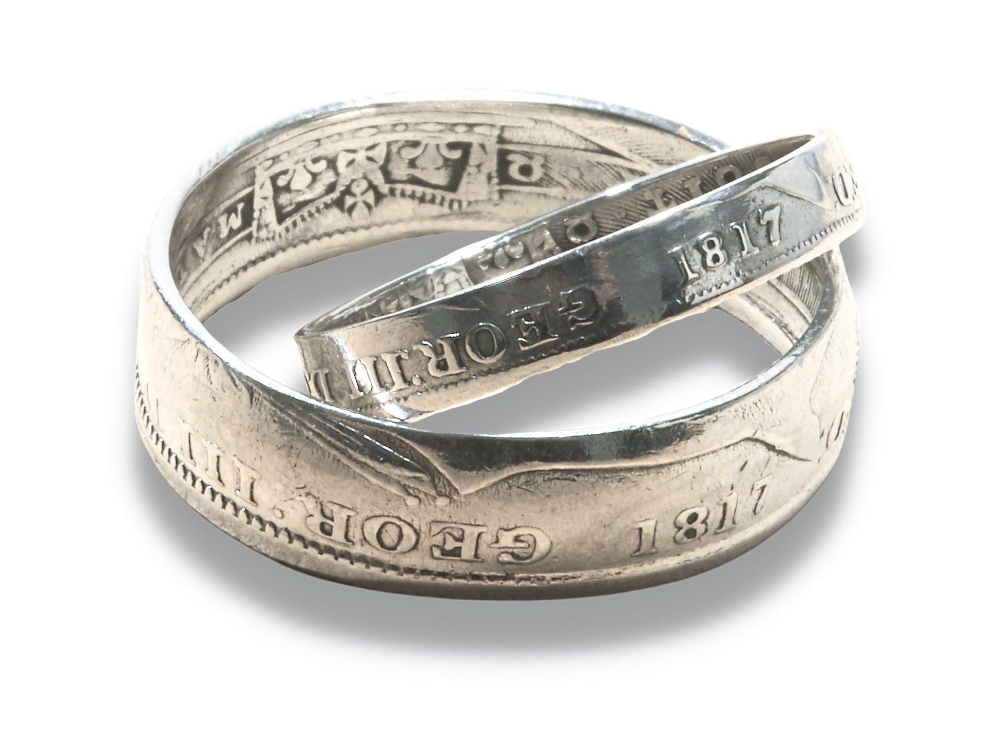 Silver wedding ring set, stacking coin ring set, handmade coin rings Shilling and sixpence 1817, pair of British silver coin rings