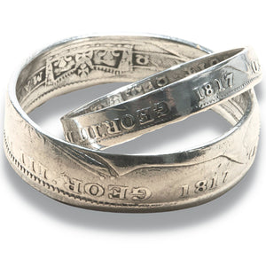 Silver wedding ring set, stacking coin ring set, handmade coin rings Shilling and sixpence 1817, pair of British silver coin rings