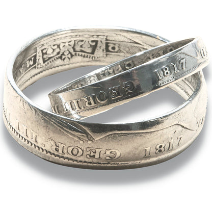 Silver wedding ring set, stacking coin ring set, handmade coin rings Shilling and sixpence 1817, pair of British silver coin rings