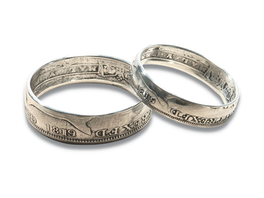 His and hers rings, handmade coin rings, Shilling and Sixpence, sterling silver rings, bespoke wedding ring, British 1819 coins, stunning!