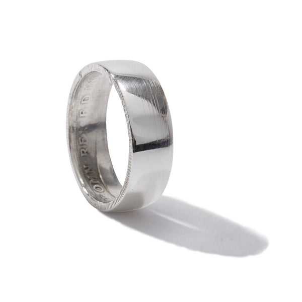 Sterling Silver Coin Ring Wedding Band - a sturdy Florin coin ring, smooth on the outside and detailed inside. Size: Men's, large