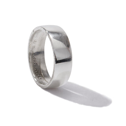 Sterling Silver Coin Ring Wedding Band - a sturdy Florin coin ring, smooth on the outside and detailed inside. Size: Men's, large