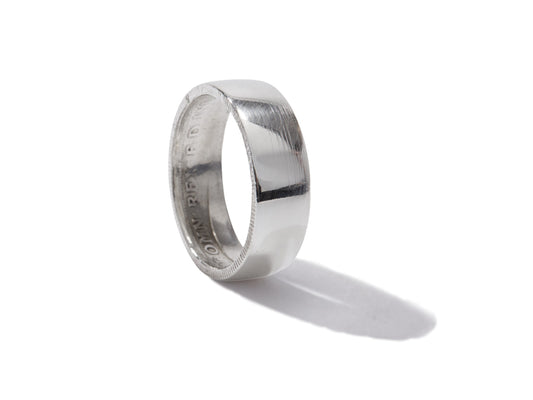 Sterling Silver Coin Ring Wedding Band - a sturdy Florin coin ring, smooth on the outside and detailed inside. Size: Men's, large