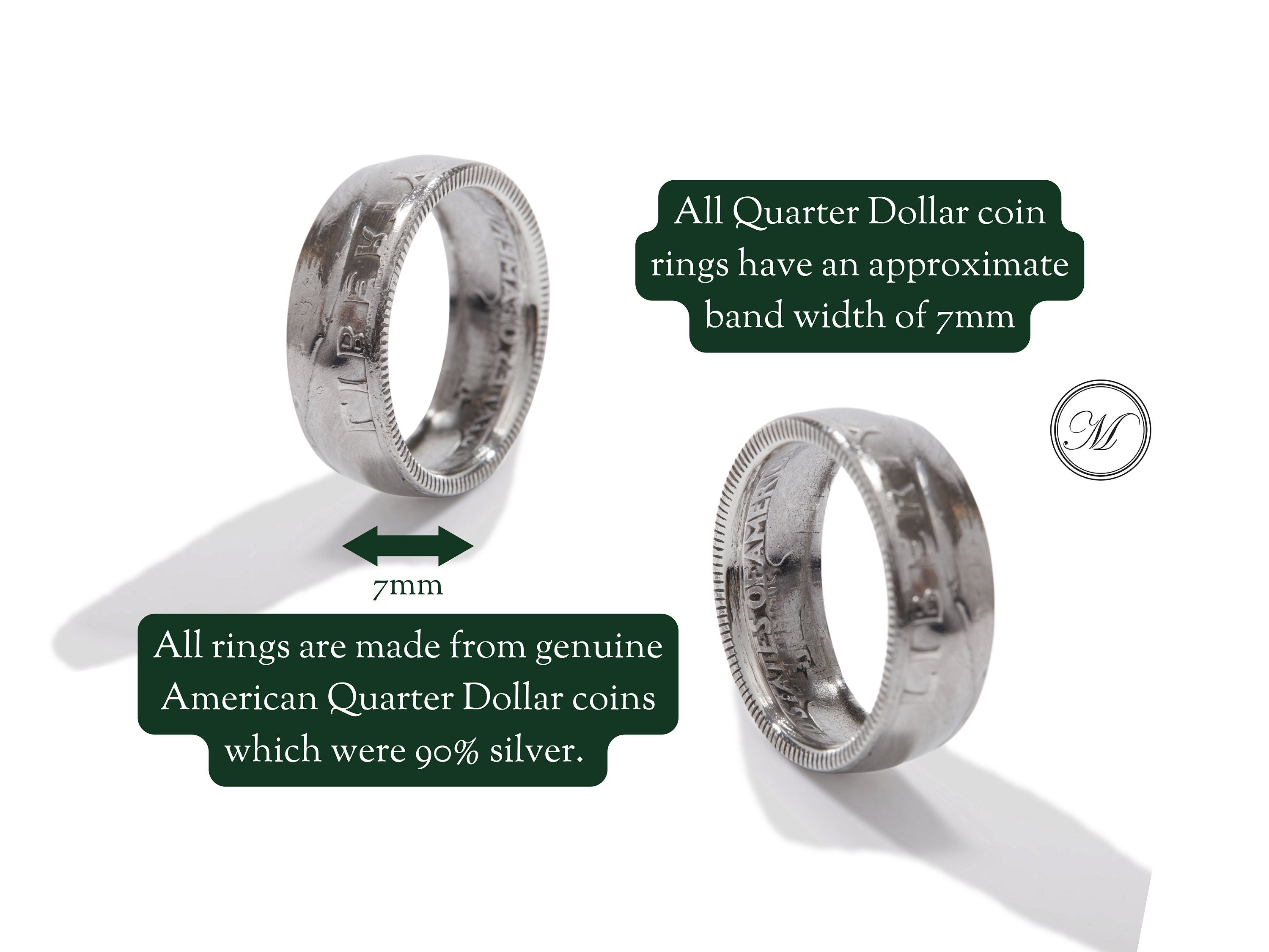 Quarter Dollar LIBERTY 1964 coin ring 90% silver, handmade silver coin ring, American coin ring, rare silver coin ring, USA vintage coin