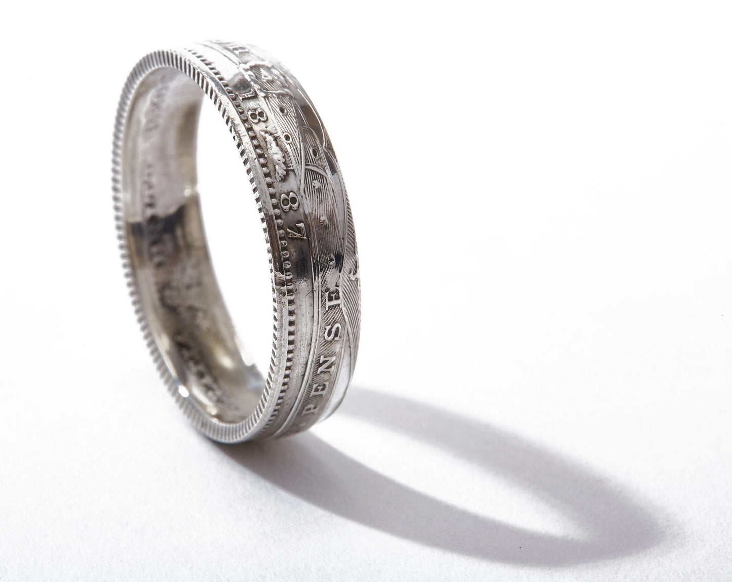 British Shilling Sterling Silver Coin Ring Wedding Band