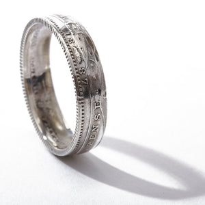 British Shilling Sterling Silver Coin Ring Wedding Band