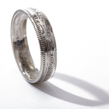 British Shilling Sterling Silver Coin Ring Wedding Band