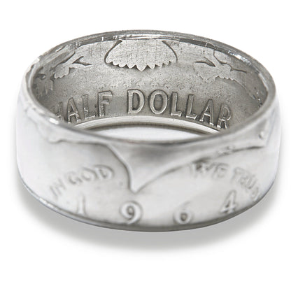 Kennedy Half Dollar 1964 Liberty handmade coin ring 90% silver - a rare American coin ring made from a vintage upcycled coin