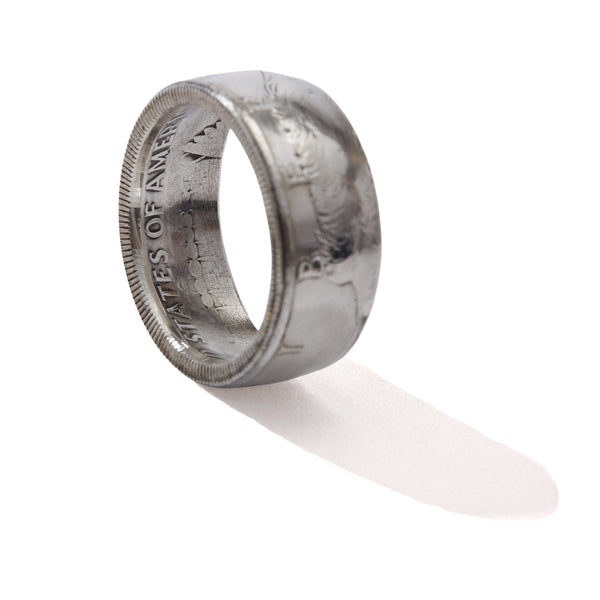 Kennedy Half Dollar 1964 Liberty handmade coin ring 90% silver - a rare American coin ring made from a vintage upcycled coin