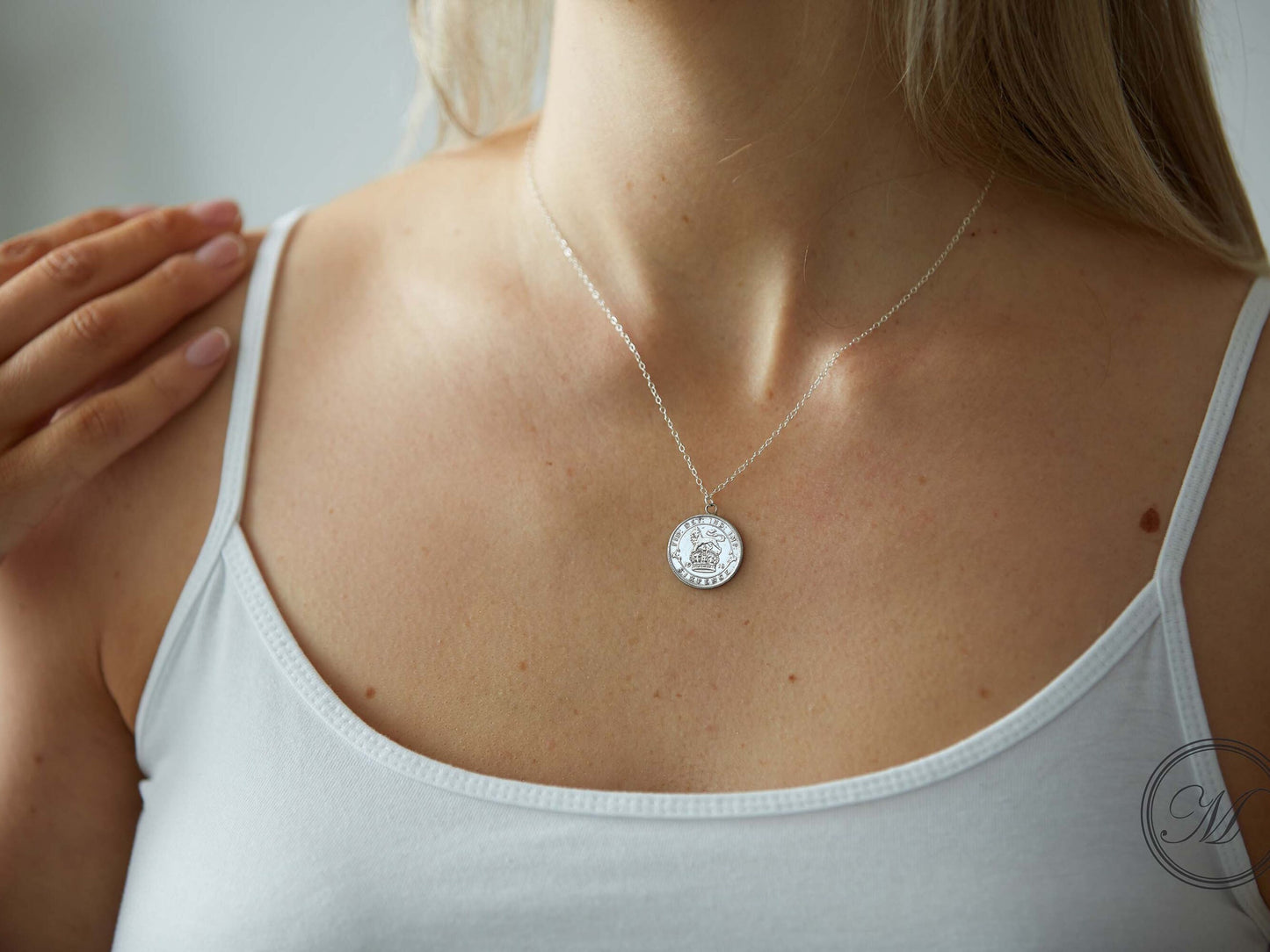 Sixpence coin sterling silver necklace: a lucky sixpence coin pendant perfect for layering and an ideal or wedding gift