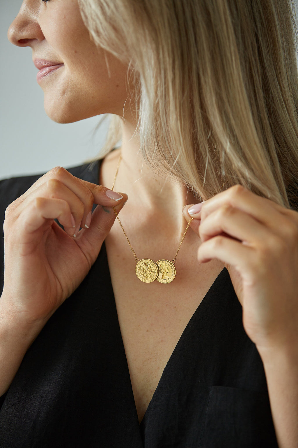 Queen Elizabeth II Sixpence Double Coin Necklace | 18k Gold Plated
