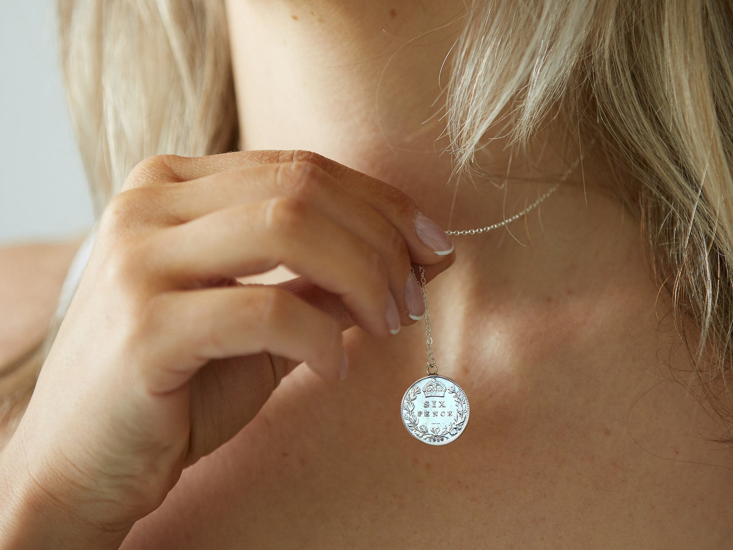 Sixpence coin sterling silver necklace: a lucky sixpence coin pendant perfect for layering and an ideal or wedding gift