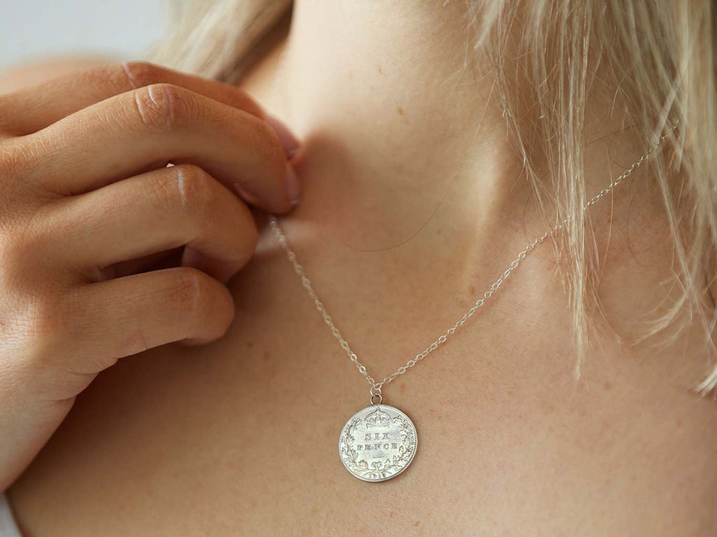 Sterling Silver Sixpence Single Coin Necklace