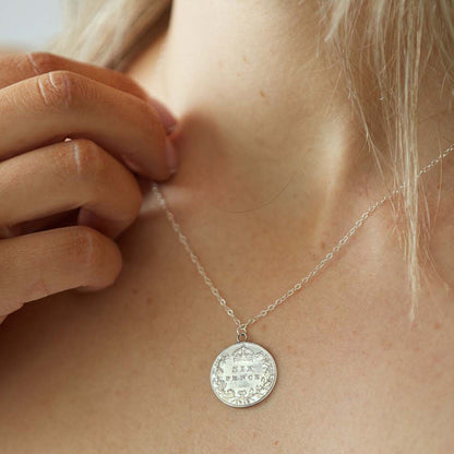 Sterling Silver Sixpence Single Coin Necklace