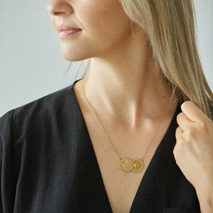 Double sixpence gold plated necklace