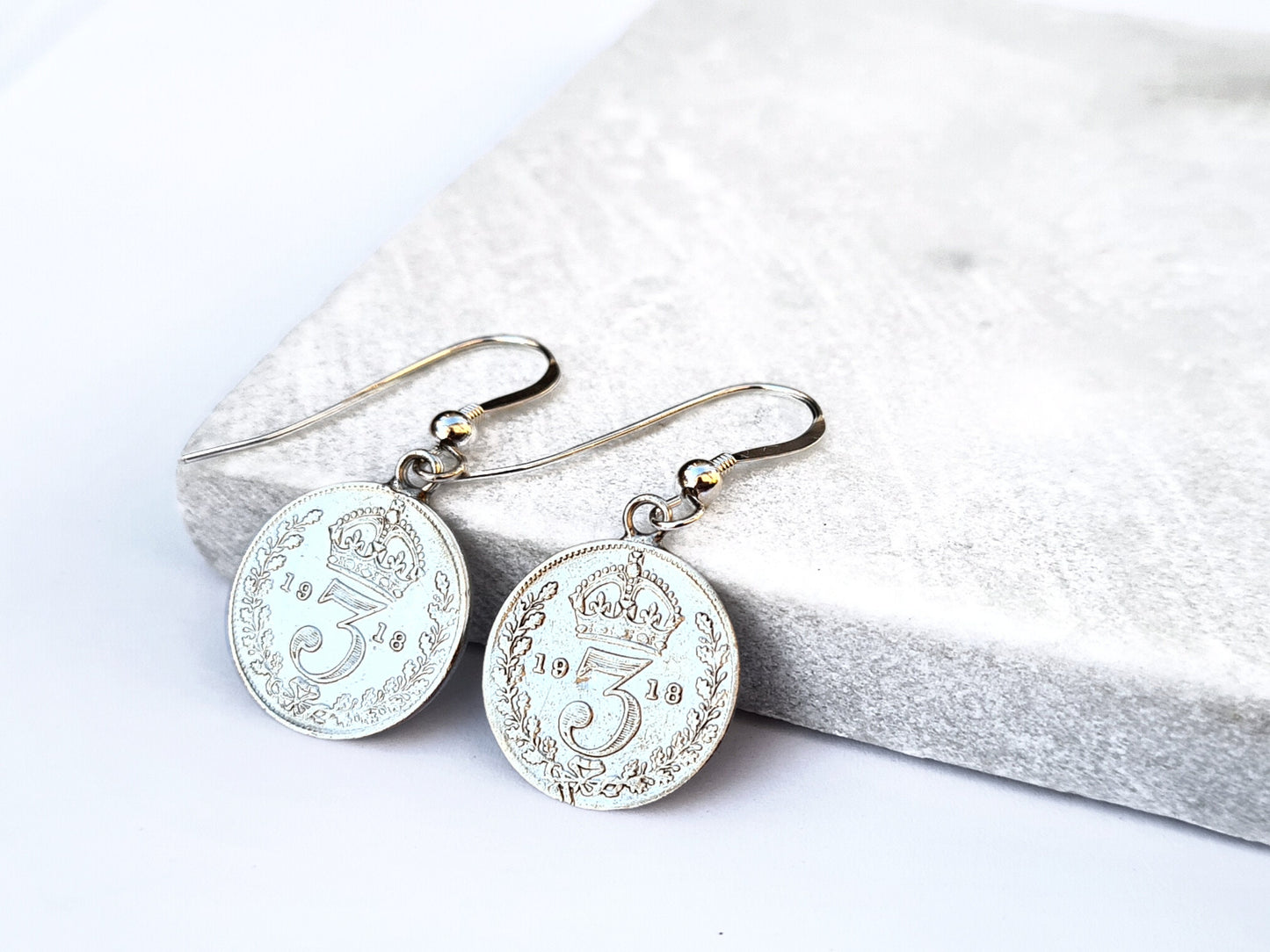 Gift Set: sterling silver George V wartime sixpence coin necklace and sterling silver threepence coin earrings - perfect Christmas gift