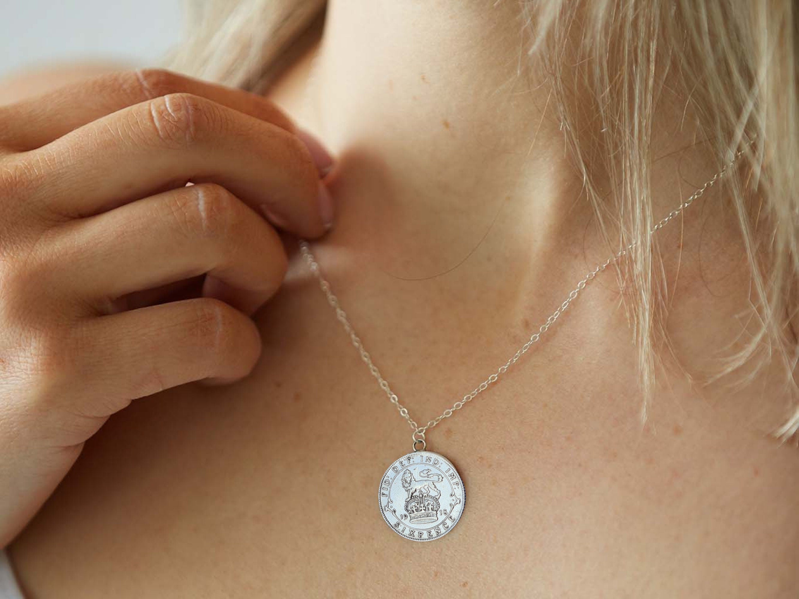 Sterling Silver Gift Set: George V Sixpence Necklace & Threepence Earrings