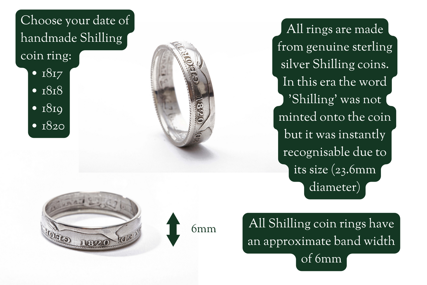 1820 shilling coin ring band width 6mm