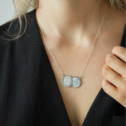Sterling Silver Sixpence Double Coin Necklace