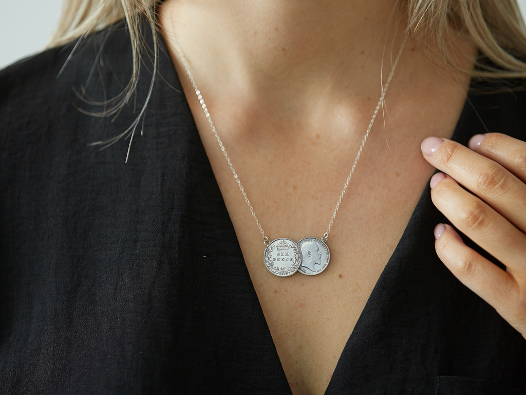 Sterling Silver Sixpence Double Coin Necklace