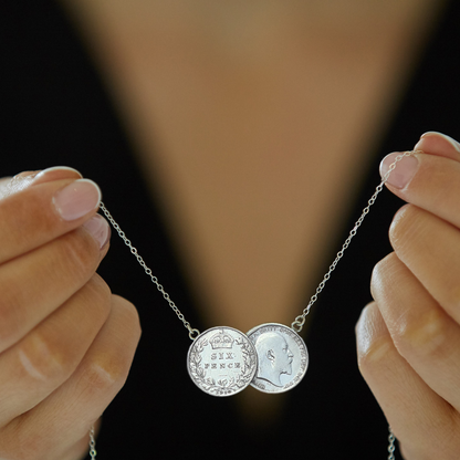 Sterling Silver Sixpence Double Coin Necklace