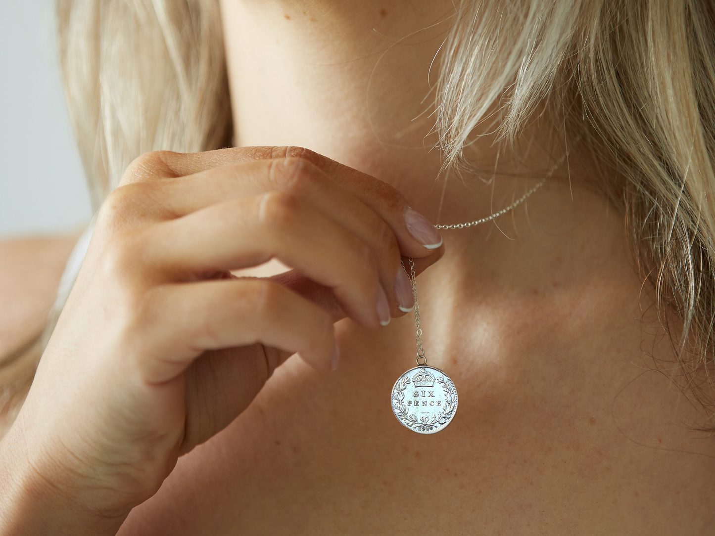 Sixpence Coin Necklace Sterling Silver - 24k Gold Plated, 24k Rose Gold Plated and Non-plated. Featuring King Edward plus Wreath and Crown