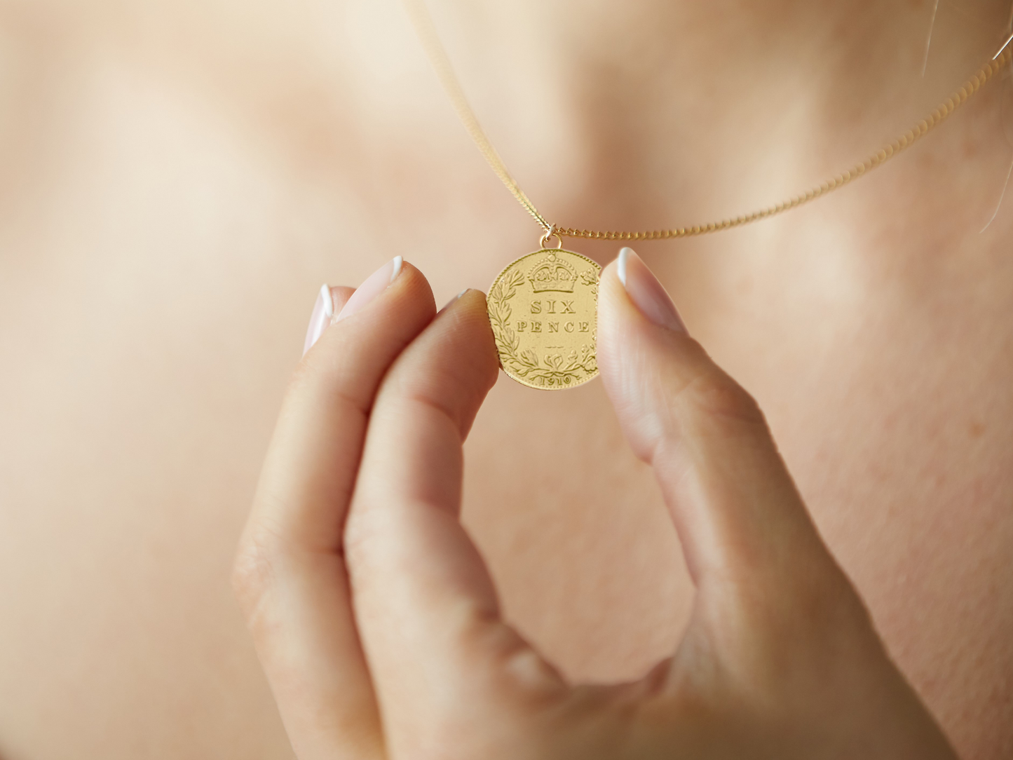 Sixpence Coin Necklace Sterling Silver - 24k Gold Plated, 24k Rose Gold Plated and Non-plated. Featuring King Edward plus Wreath and Crown